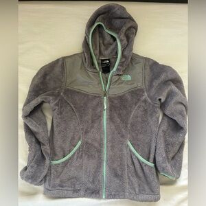 The North Face Gray Plush Fleece Hoodie with Mint Trim
